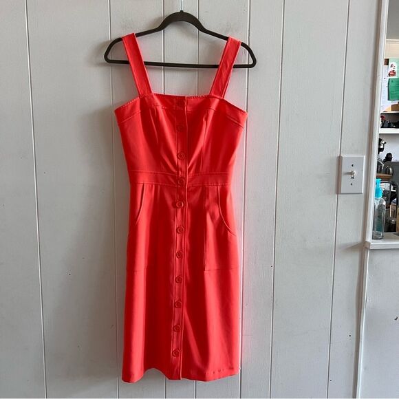 Amanda Uprichard Button Front Orange Crepe Dress - Picture 1 of 9